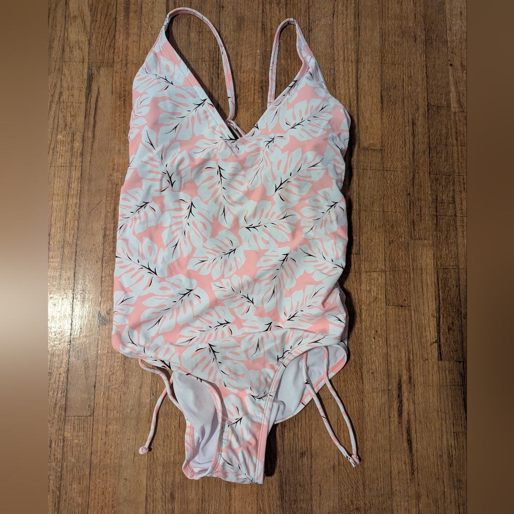 Kona Sol Pink and White Tropical Swimsuit